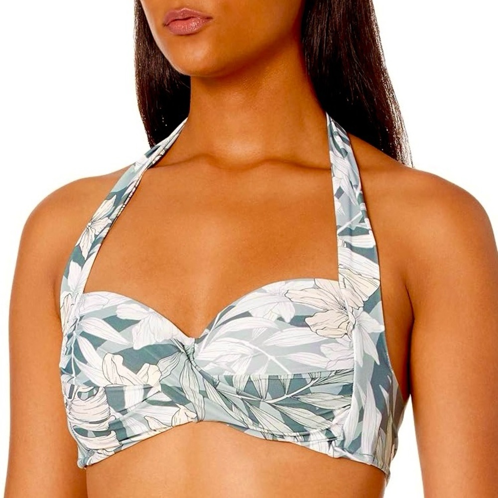 NEW Size 10 Seafolly Copacabana Vine Green Halter Twist Front Push Up Swim Top